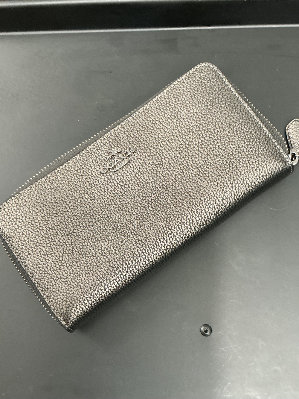 Coach Pewter Metallic Zip Wallet EUC